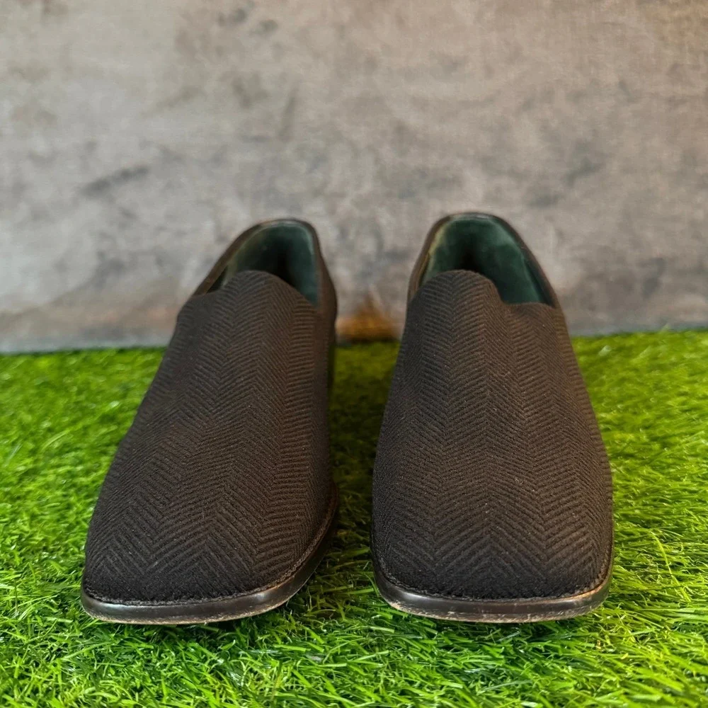 Donald J Pliner Black Herringbone Knit Slip On Loafers Shoes Women 8 M